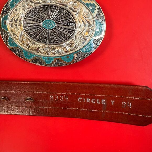 BELT & BUCKLE  |  CRUMRINE® / CIRCLE Y®  |  SILVER LACED BELT  |  MENS 34-US  | - Picture 6 of 15